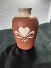studio art pottery bud vase with heart and signed