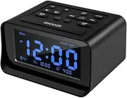 Lancoon Digital Bedroom Alarm Clock Radio Dual USB Charge Ports LCD Screen Snooze Temperature Display Adjustable Backlight Built-in Music FM Ringtones with External Antenna(Black)