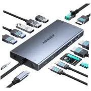 8K DP Laptop Docking Station Dual Monitor, 15 in 1 Triple Display USB C Hub