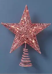 Anthropologie Mini Glitter Pink Lighted Star Tree Topper ~ NEW