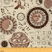 Celestial Zodiac Tapestry Fabric - Vintage Sun & Moon Upholstery, Mystic Stars I