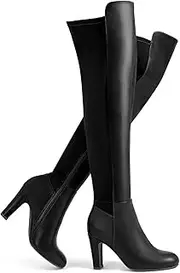 [SelenePair] Women's Over The Knee Boots Stretch Thigh High Block Mid Heel Boot Fashion Side Zip Winter Boots