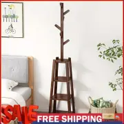 Wooden Coat Rack Bamboo Coat Tree with 6 Hooks for Hats Coats Scarves Handbag