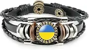 European national flag leather bracelet, Time Gem leather bracelet, Sports event fan cheer bracelet (Ukraine, Ukraine, One size, Flag color), One size, Faux Leather, no inlay
