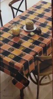 Celebrate Halloween Orange Black Pumpkin & Cat Jacquard 60x102 Oblong Tablecloth