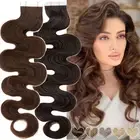 Invisible Tape in Real Human Hair Extensions Skin Wefts Remy Hair Full Head Wavy
