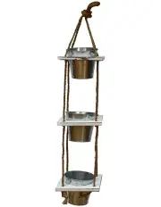 [Fusion Botanicals] 3 Tier Tin Hanging Wooden Pots Plant Stand in Silver