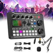 Live Sound Card with Dj Mixer Effects & Voice Changer, F998 Live Sound Card Audio Mixer, Condenser Microphone Bundle, Professional LED Light Voice Changer Sound Card (C)