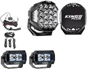 Kings 9" Lethal Pro Driving Lights (Pair) + Lethal pro harness + 2x 3.3" Work light + Rear Wiring Harness