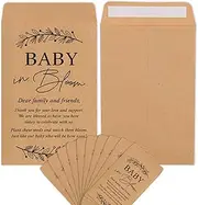 JarThenaAMCS 100Pcs Baby Shower Favor Packets Eucalyptus Leaves Adhesive Envelope Baby in Bloom Kraft Storage Pockets for Flower Vegetable Plants Collection