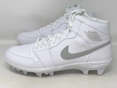 Air Jordan 1 Mid 'Fog Gray' White Football Cleats, Size 14 BNIB FJ6805-101