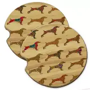 Weimaraner Gold Dog Wood Car Coaster Gift Set fit Car & Truck Cup Holder