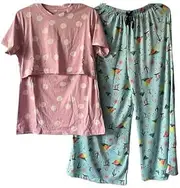 [MISS Mominstylestore] Women's Zipless Maternity/Feeding/Nursing Tops/T-Shirt with Short Sleeve Wide Leg Palazzo Pant Set Breastfeeding Clothes X-Large, Rose Pink, X-Large-XX-Large