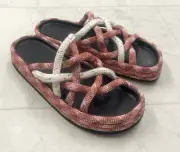 NIB $395 Rag & Bone Kris Slip On Strappy Sandal In Rosewood Size:40 (US 10)