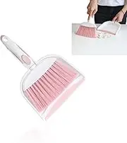 Mini Broom and Dustpan Set - Compact Desk and Cleaning Kit, Small Whisk Broom for Office, Kitchen, Home - Lightweight Pink Dustpan - Essential Daily Cleaning Tool