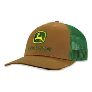 John Deere Trademark Logo Themed Trucker Mesh Cap Adjustable Hat Brown/Green