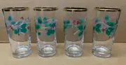 Mikasa Set of 4 Ribbon Holly 15OZ. Tumblers Highball/Beverage Glasses Vintage