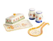 Laurie Gates Tierra Hand Painted Accessory Set Salt Pepper Butter Dish Spoon Res