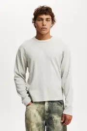 [Cotton On Men] Cotton On Men - Cropped Fit Textured Long Sleeve - Grey marle waffle L GREY MARLE WAFFLE