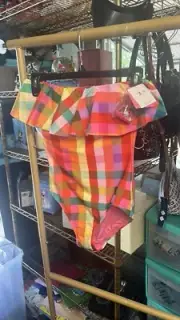$138 Kate Spade Ruffle Bandeau Underwire One-piece Plaid Swimsuit Women's S