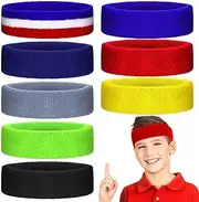 [Hungdao] 8 Pcs Boys Headband Kids Sweatband Youth Sweatbands Toddler Boys Headband for Sports Kids Colorful Soft Children Head Sweatband for Athletic Basketball, Soccer and More