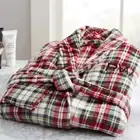 NWT NEW Pottery Barn Mens (or Women) 100% Cotton DENVER PLUSH PLAID ROBE S/M