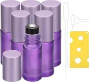 uxcell 6 Pcs Essential Oil Roller Bottles, 5ml/0.17oz Glass Roller Bottle Refillable Mini Leak-proof Roll on Bottles Containers for Essential Oils Perfume Fragrance, Purple