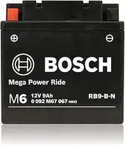 [Bosch] AGM Motorcycle Battery, Powersport Battery M6 RB9-B-N Mega Power Ride - 12V, 9 A/h Rate, 100 CCA, Lead-acid for Two-Wheeler Vehicles, Type B, Left (+) Right (-), 135 x 75 x 139 mm