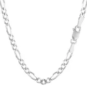 14k White Solid Gold Figaro Chain Necklace, 3.9mm