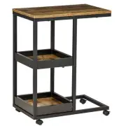 Mobile Sofa Side Table: C-Shaped Couch Companion with 3-Tier Storage, Lockable C