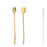 Straw Spoon with Long Handle Reusable Sturdy Multi-functional Stainless Steel Kitchen Tools Fruit Spoons for Dining Room - Golden