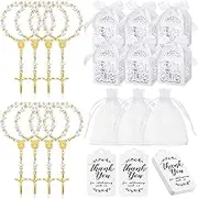 200 Pcs Baptism Favors Set, 50 Pieces Mini Rosary 50 Pieces Baptism Party Gift Wrap Boxes 50 Pieces Organza Bags with Drawstring 50 Pieces Thank Tags for Baby's Christening Communion Kitchen(Gold)