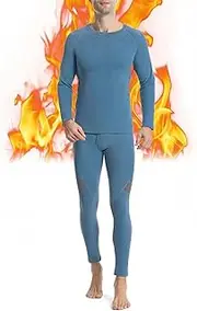 [Runhit] Thermal Underwear for Men Base Layer Long Underwear Cold Weather Fleece Lined Mens Long John Winter Pants and Shirts Thermal Set XXL Blue