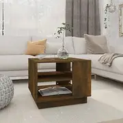 Coffee Table Smoked Oak Engineered Wood Living Room Furniture with Storage Shelves 55x55x43 cm Modern Square Design for Dining and Desk use