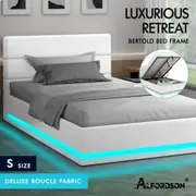 ALFORDSON Bed Frame Single Size Platform RGB LED Gas Lift Base Storage Boucle