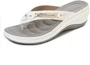 Orthopedic Thong Sandals for Women with Arch Support Plantar Fasciitis Sandals for Flat Feet Comfortable Walking (Color : White, Size : 9.5-10 US)