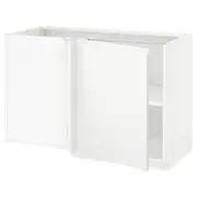 METOD corner base cabinet with shelf, white/Voxtorp matt white, 128x68x80 cm