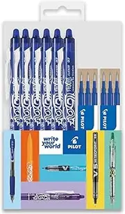 Pilot FriXion Clicker Fine Erasable Friction Rollerball Pen - Retractable Tip 0.7mm - Wallet of 6 + 6 Refills - Blue Ink