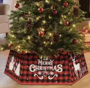 OurWarm Christmas Tree Collar Buffalo Plaid Christmas Tree Ring, Hexagon Fabric