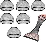 Fishnet Wig Cap Liner Weaving Caps Hair Net Wig Cap for Wig, 6Pcs Elastic Mesh Net Wig Caps,Stocking Wig Caps Stretchy Nylon Wig Caps,Mesh Weaving Caps Fishnet Wigs Caps Stretchy Hair Net (Black)