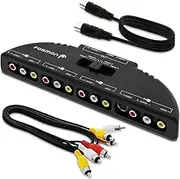 Fosmon 4-Way Audio/Video RCA Splitter, 4 in 1 Out RCA Switch Selector Box + RCA Patch Cable and S-Video Cable for Connecting 4 RCA Output Devices to TV, RCA Switcher for Xbox, PS3, VCR, DVD Player