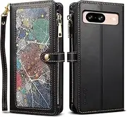 [YocoverTech] for Google Pixel 8 5G Case,for Google Pixel 8 5G Wallet Case,Colourful PU Leather Stand Flip Cover with Wrist Strap[RFID Blocking][10 Card Slots+Cash Bag]-Black