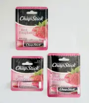3 PACK .15oz CHAPSTICK Chapped Lips Moisturizer Care Red RASPBERRY DRY Lip Balm
