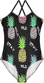 [RPLIFE] Bathing Suits Toddler Girl, Summer Beach Swimwear 3-10 Y, Pineapple Leopard Print Black