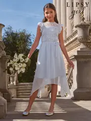 Lipsy Blue Lace Front Flutter Sleeve Occasion Dress (5-16yrs) (AK1401) | $113 - $131