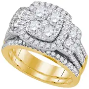 14k Yellow Gold Round Diamond Cluster Bridal Wedding Ring Set 3 Cttw