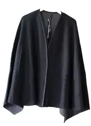 NEW Eileen Fisher Felted Merino Snap Front Cape w/Leather Trim, M/L size - $578