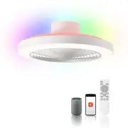Smart Bladeless Low Profile Ceiling Fan with LED-RGB Ambient Lighting Compati...