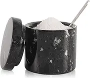 [SPESHSTONES] Marble Salt Cellar with Spoon 3'' Inches Black Salt Cellar Handmade Spice Jar Seasoning Conatiners for Vintage Kitchen Decor - Salt Conatiners for Countertop, Ideal Sugar Bowl