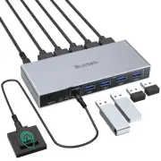 HDMI KVM Switch 1 Monitor 2 Computers, 4K@60Hz USB 3.0 KVM Switcher with 4 US...